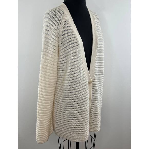 Theory Ivory 100% Cashmere Oversized Button-Up V-Neck Cardigan Sweater L Large - Picture 2 of 6